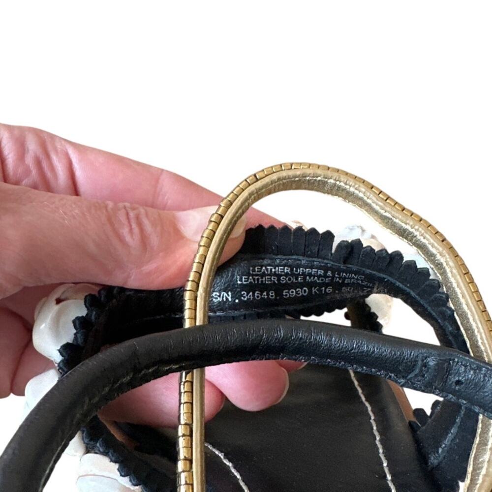Tory Burch Sinclair Sandals Black Gold Seashell Flat 7.5 - Picture 9 of 11